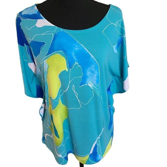 Clara Sun Woo Womens Turquoise Lemon Flutter Sleeve Top Medium - Picture 1 of 12